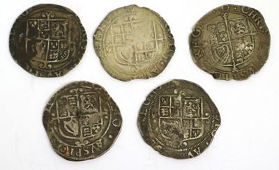 Lot 52 - 5x Charles I, Shillings, group E and F issues...
