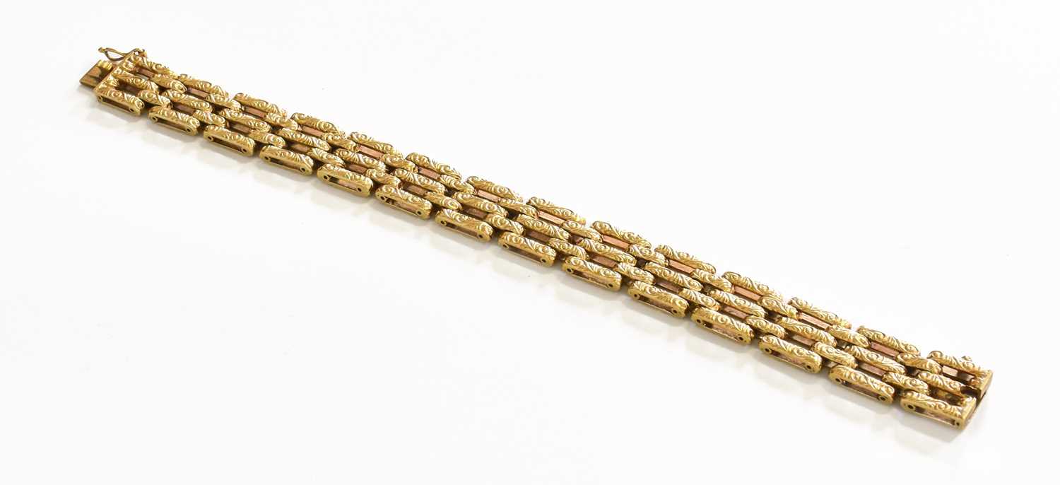 Lot 60 - A 9 Carat Gold Textured Gate Link Bracelet,...