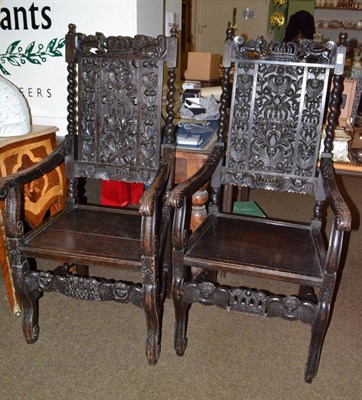 Lot 748 - A pair of Victorian carved oak armchairs in the 17th century style