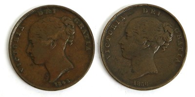 Lot 218 - 2x Key Date Victoria Pennies, 1843, no colon...