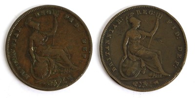 Lot 218 - 2x Key Date Victoria Pennies, 1843, no colon...