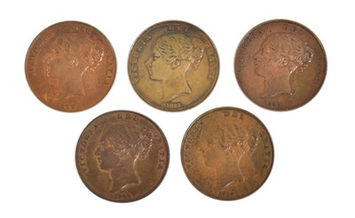 Lot 222 - High-Grade Victoria Young Head Pennies, 5...