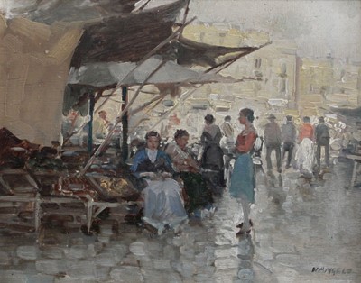 Lot 1067 - * Di Angelo (20th Century) Street Market Oil...