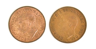 Lot 164 - 2x George VI, Key Date Pennies; 1950,...