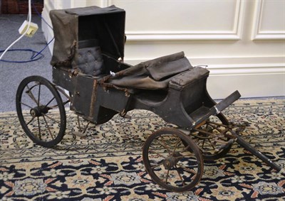 Lot 764 - Black painted early 20th century miniature 'Landau' carriage, with hinged leather boot...