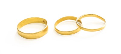 Lot 160 - Three 22 Carat Gold Band Rings, out of shape...