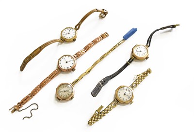 Lot 124 - Five Lady's 9 Carat Gold Wristwatches