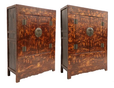 Lot 805 - A Pair of 20th Century Chinese Red Lacquer...