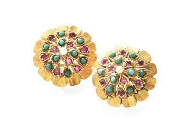 Lot 236 - A Pair of Multi-Gem Set Earrings, with post...