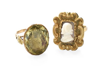 Lot 228 - A Green Stone Ring, finger size Q; and A Cameo...