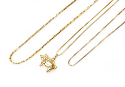 Lot 174 - A Pig Pendant on A 9 Carat Gold Box Link Chain,...