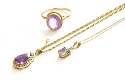 Lot 172 - A 9 Carat Gold Amethyst Pendant on A 9 Carat...