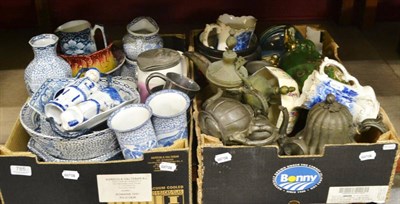 Lot 785 - A collection of Adams blue and white wares, various ceramics and pewter (in two boxes)