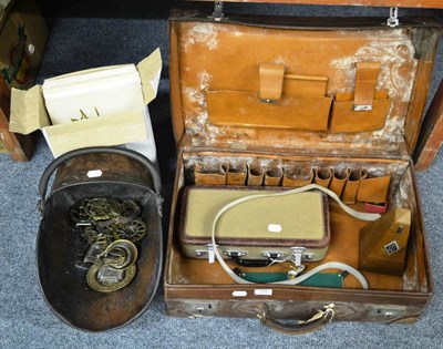 Lot 789 - A large stitched leather travelling dressing case, a cased clarinet, a quantity of sheet music,...