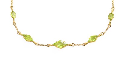 Lot 495 - A Peridot Necklace, five graduated...