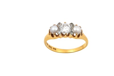 Lot 2137 - A Split Pearl and Diamond Ring the central...