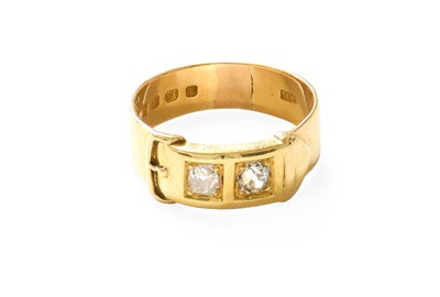 Lot 363 - An 18 Carat Gold Diamond Two Stone Buckle Ring,...