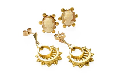 Lot 400 - A Pair of Drop Earrings, stamped '15CT', with...