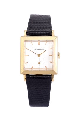 Lot 2413 - Longines: A 14 Carat Gold Wristwatch, signed...