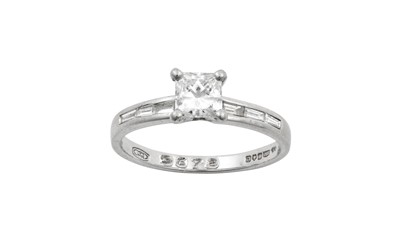 Lot 2154 - A Platinum Diamond Ring the princess cut...
