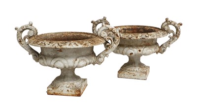 Lot 425 - A Pair of Victorian Cast Iron Garden Urns,...