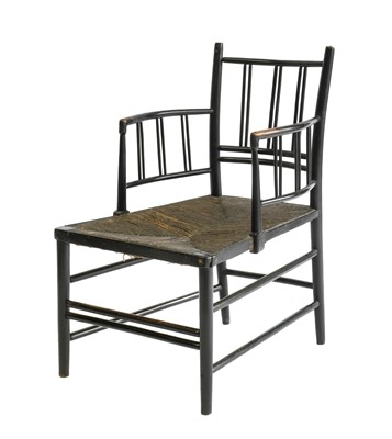 Lot 650 - A Sussex Style Ebonised Beech and Rush Seated...