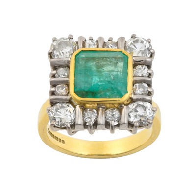 Lot 2334 - An 18 Carat Gold Emerald and Diamond Cluster...