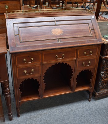 Lot 1292 - An Inlaid Mahogany Bureau, with brass gallery,...