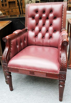 Lot 1195 - A Red Leather Regency Style Armchair, with...