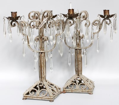 Lot 204 - A Pair of Twin Light Lustredrop Candelabra,...