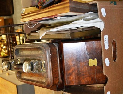 Lot 818 - A Victorian rosewood writing slope, assorted mahogany boxes, inkstand, bird cage etc (in need...