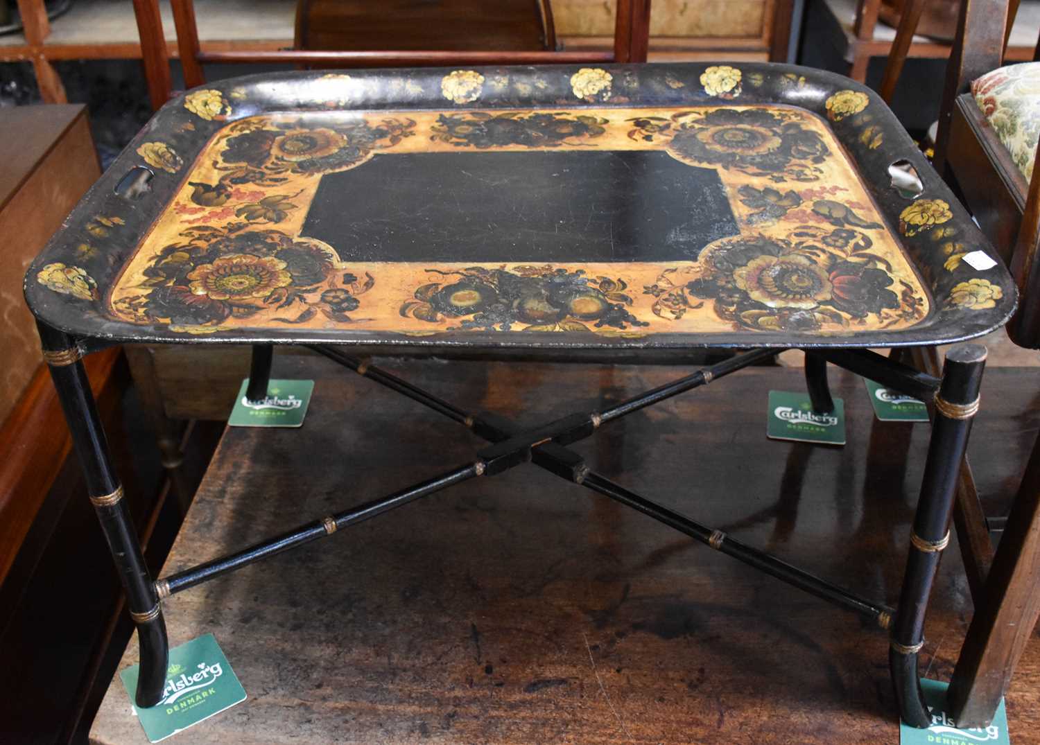 Lot 1315 - A Victorian Toleware Serving Tray, on ebonised...