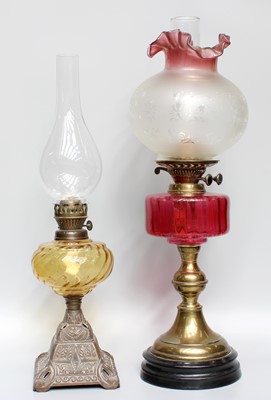 Lot 1150 - A Victorian Brass Based Oil Lamp, with...