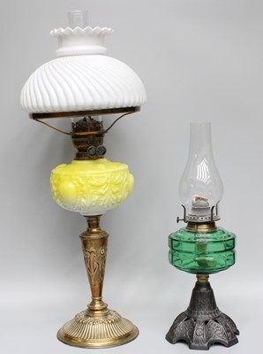 Lot 1168 - A Victorian Brass Based Oil Lamp, with a...