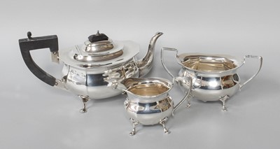 Lot 355 - A Three Piece George V Silver Tea Service, by...