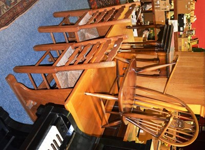 Lot 836 - An oak dresser, oak food cupboard, oak refectory table, mahogany nest of three tables, two...