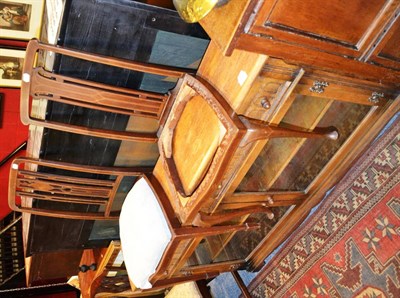 Lot 838 - Oak glazed bookcase and two mahogany chairs