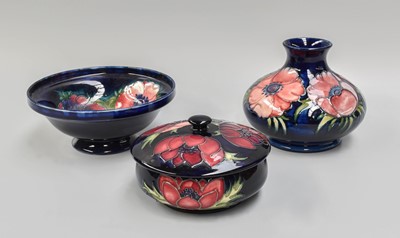 Lot 312 - A Walter Moorcroft Anemone Vase, Dish and A...