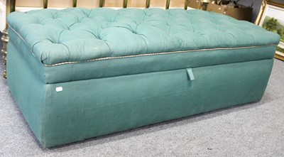 Lot 1100 - A Buttoned and Teal Upholstered Otterman,...