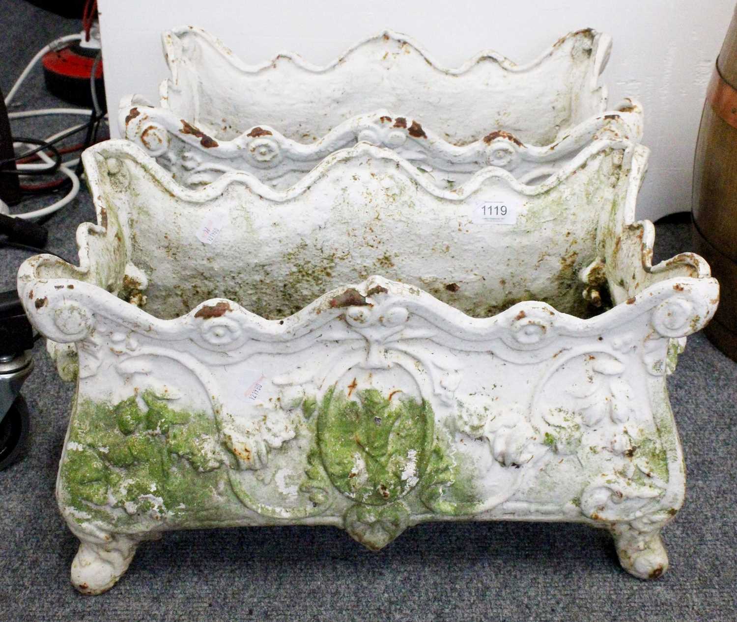 Lot 1119 - A Pair of White Painted Cast Iron Rectangular...