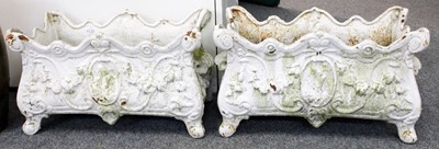 Lot 1120 - A Pair of White Painted Cast Iron Rectangular...