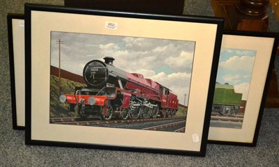 Lot 852 - V Welch, Studies of steam driven railway engines, two signed watercolours in ebonised frames