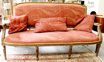 Lot 1135 - A French Louis XVI Gilt Framed Open Ended Sofa,...