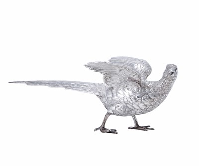 Lot 2133 - A Pair of Continental Silver Models of Pheasants