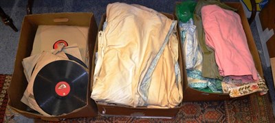 Lot 862 - Two boxes of textiles and a box of records (3)