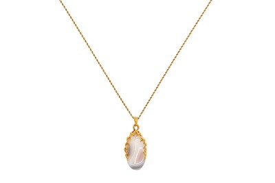 Lot 2169 - An 18 Carat Gold Agate and Diamond Pendant on...