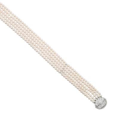 Lot 2059 - A Cultured Pearl Choker, with A Diamond...