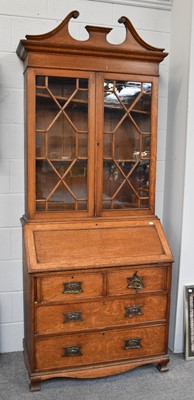 Lot 1223 - A Late Victorian Oak Bureau Bookcase, with...