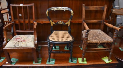 Lot 1243 - Three Childs Chairs, including a rush seated...