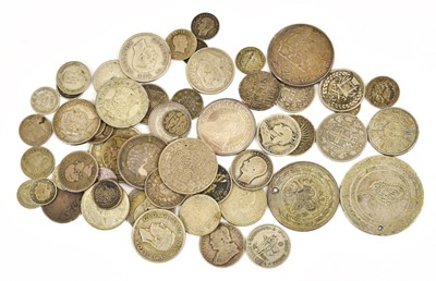 Lot 346 - Assorted World Silver Coinage; 56 coins,...